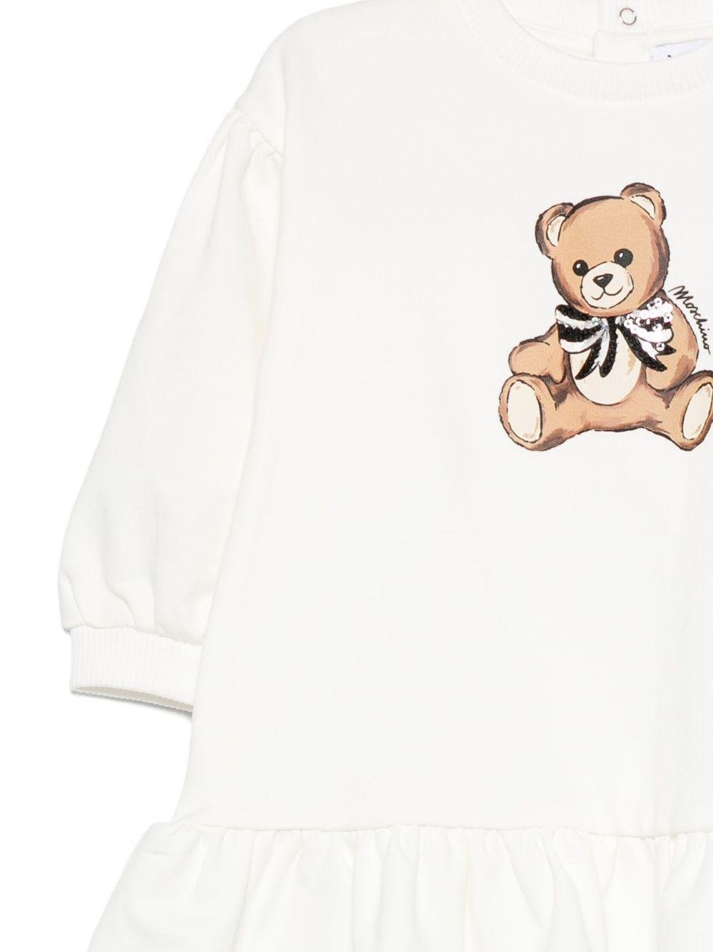 Abito per neonata Moschino Kids bianco con logo Teddy Bear - Rubino Kids