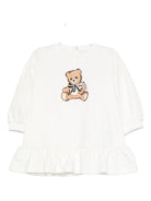 Abito per neonata Moschino Kids bianco con logo Teddy Bear - Rubino Kids