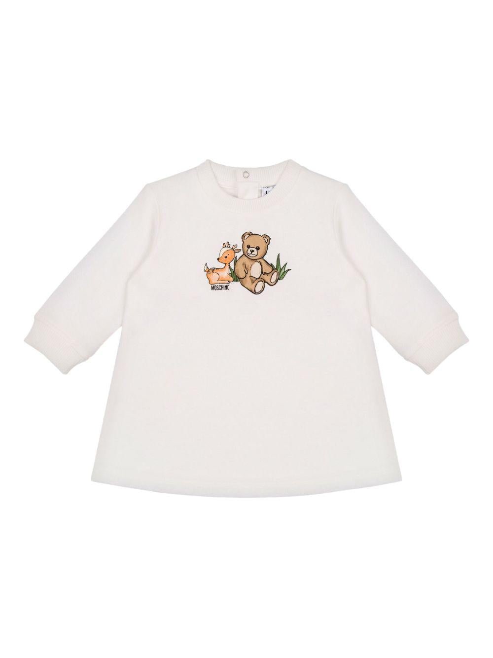Abito per neonata Moschino Kids bianco con stampa animali - Rubino Kids