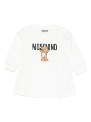 Abito per neonata Moschino Kids bianco con stampa Teddy Bear
