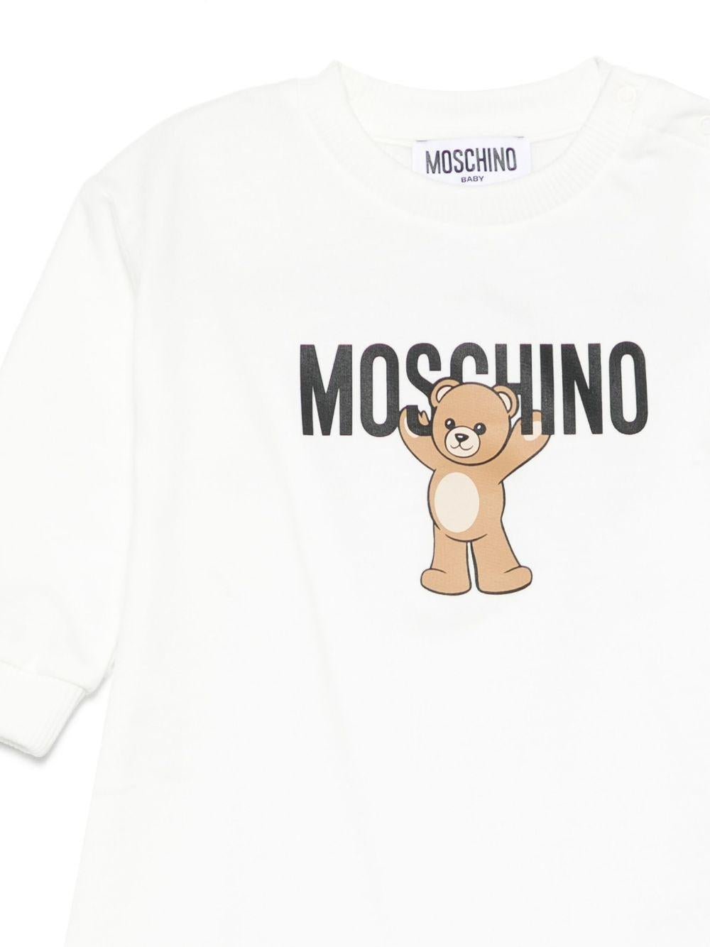 Abito per neonata Moschino Kids bianco con stampa Teddy Bear - Rubino Kids