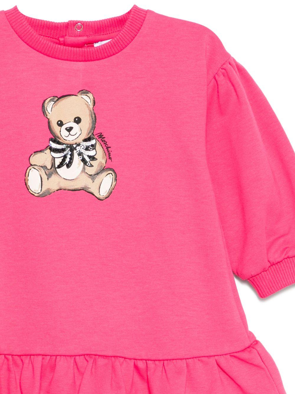 Abito per neonata Moschino Kids fucsia con stampa Teddy Bear - Rubino Kids