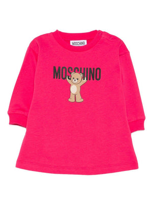 Abito per neonata Moschino Kids fucsia con stampa Teddy Bear