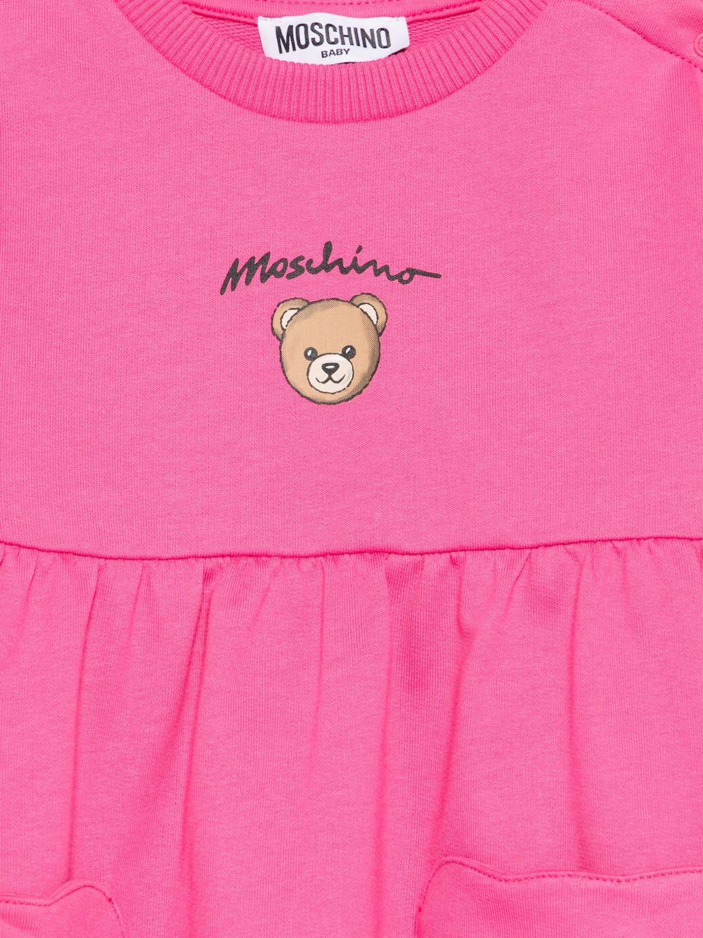 Abito per neonata Moschino Kids fucsia con stampa Teddy Bear sul davanti - Rubino Kids