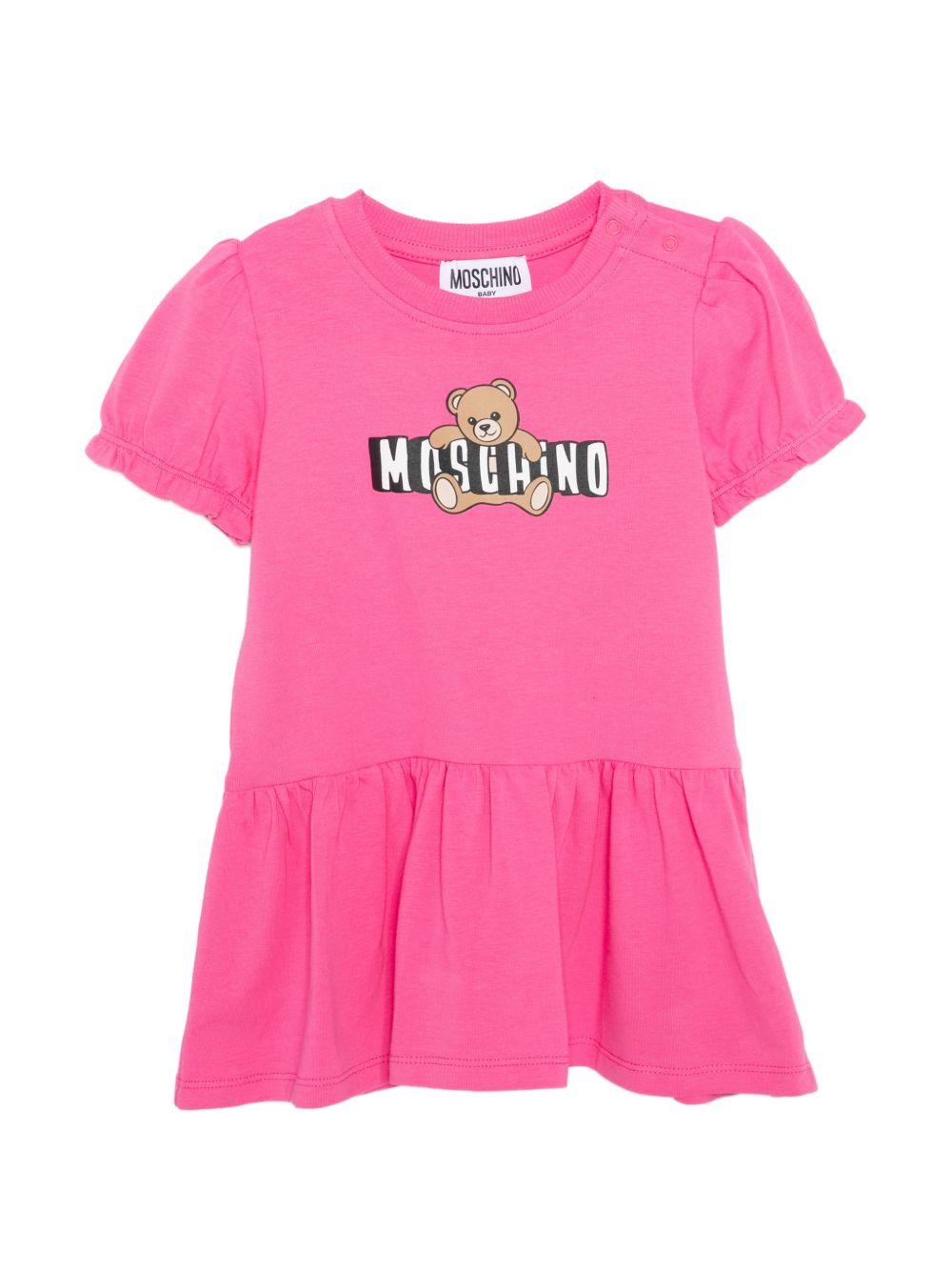 Abito per neonata Moschino Kids rosa con dettagli arricciati - Rubino Kids