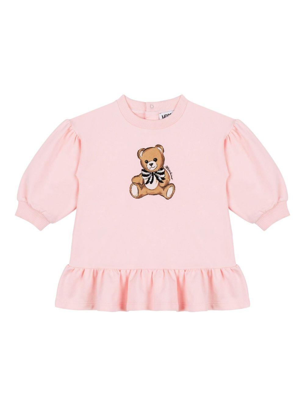 Abito per neonata Moschino Kids rosa con logo Teddy Bear - Rubino Kids