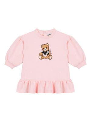 Moschino Kids pink baby girl dress with Teddy Bear logo