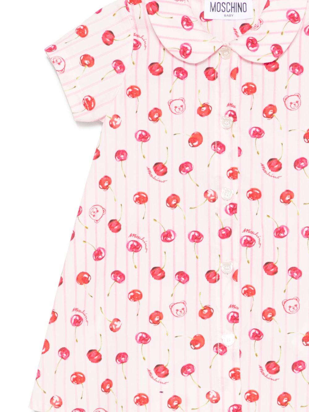 Abito per neonata Moschino Kids rosa con stampa ciliegie all - over - Rubino Kids