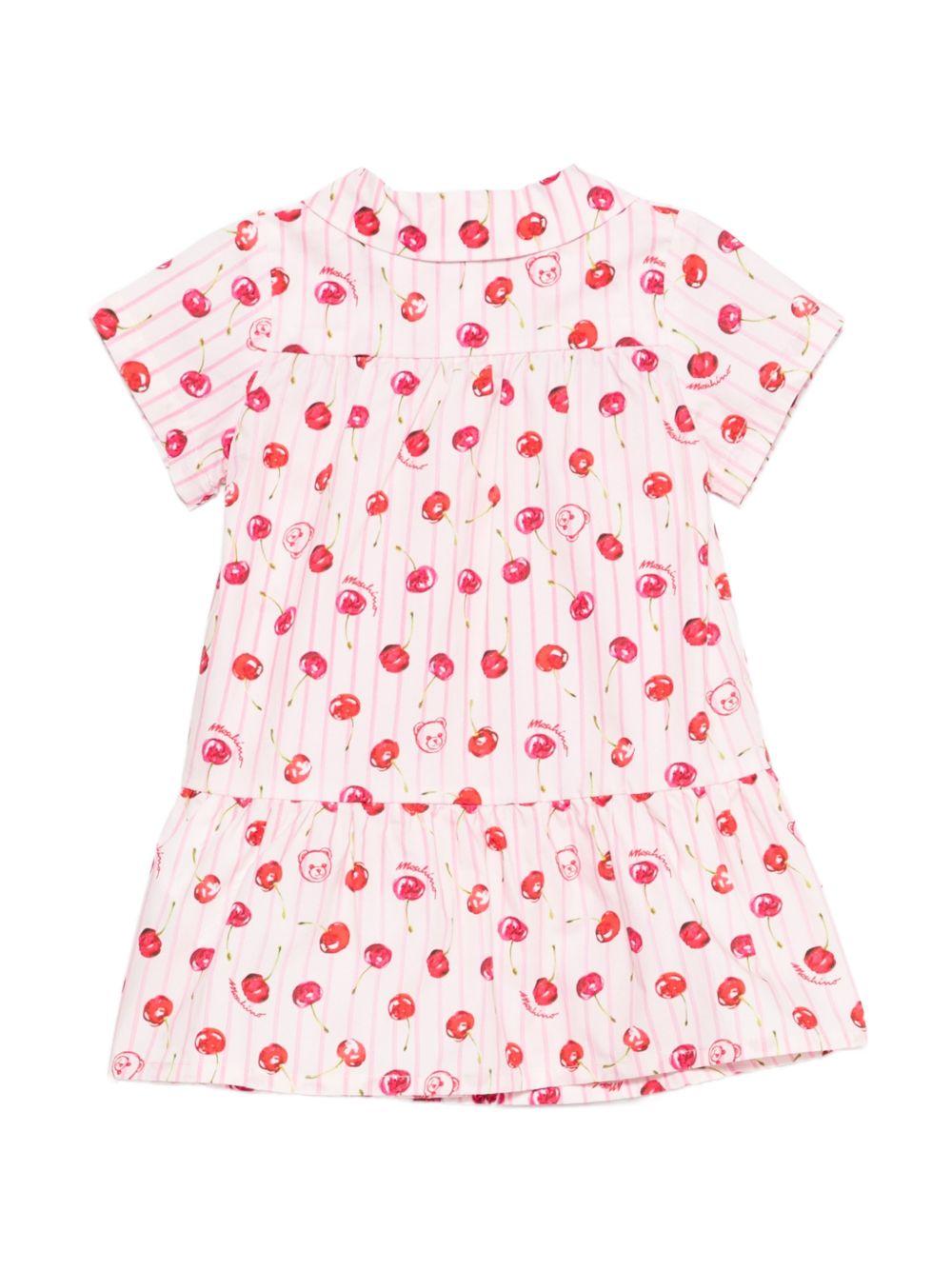 Abito per neonata Moschino Kids rosa con stampa ciliegie all - over - Rubino Kids