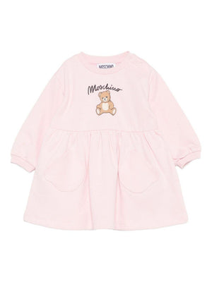 Abito per neonata Moschino Kids rosa con stampa Teddy
