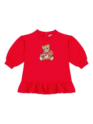 Moschino Kids red baby girl dress with Teddy Bear logo