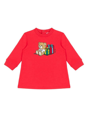 Abito per neonata Moschino Kids rosso con stampa Teddy Bear