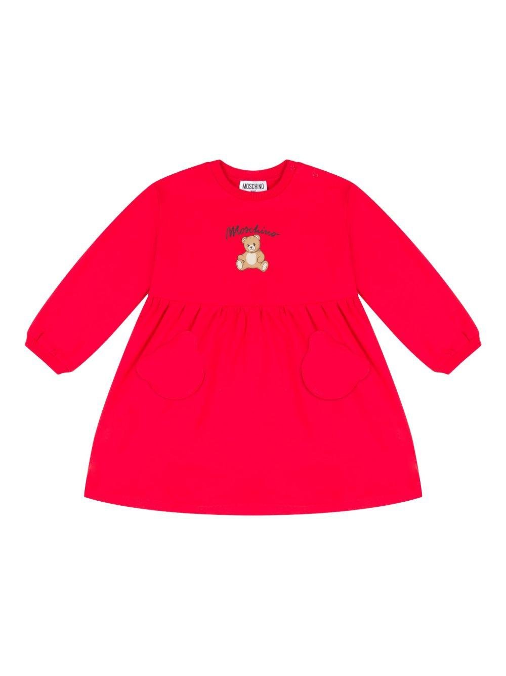 Abito per neonata Moschino Kids rosso con stampa Teddy - Rubino Kids