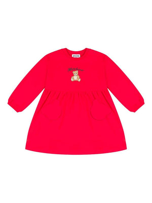 Abito per neonata Moschino Kids rosso con stampa Teddy