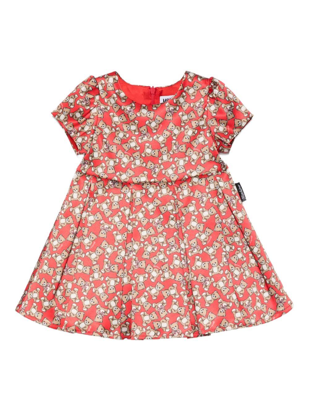 Abito per neonata Moschino Kids rosso con stampa Teddy - Rubino Kids