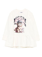 Abito per neonata MSGM Kids bianco con stampa gatto - Rubino Kids
