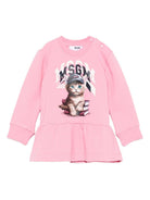 Abito per neonata MSGM Kids rosa con stampa di gatto - Rubino Kids