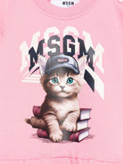 Abito per neonata MSGM Kids rosa con stampa di gatto - Rubino Kids