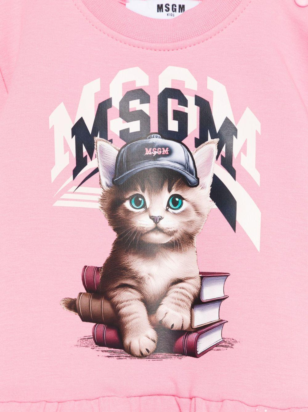 Abito per neonata MSGM Kids rosa con stampa di gatto - Rubino Kids