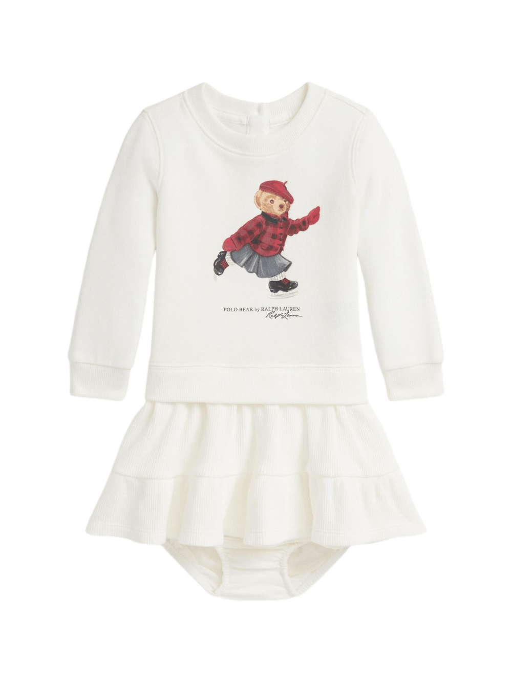 Abito per neonata Polo Ralph Lauren Kids bianco con stampa Polo Bear - Rubino Kids
