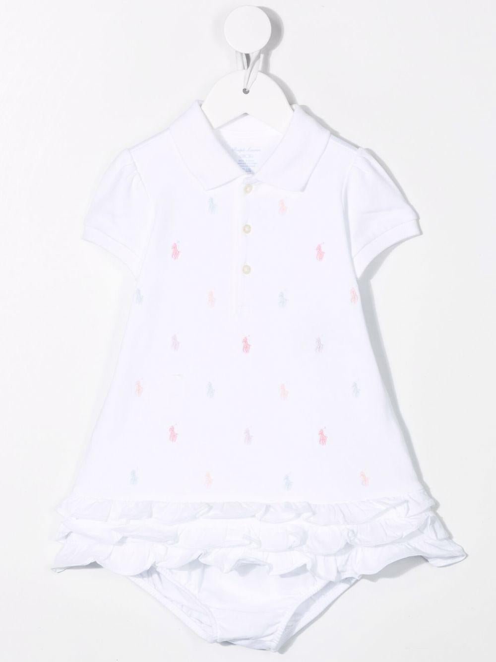 Abito per neonata POLO RALPH LAUREN KIDS bianco in cotone con ricamo - Rubino Kids