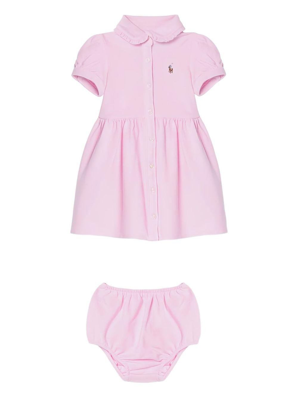 Abito per neonata Polo Ralph Lauren Kids rosa con ricamo motivo Polo Pony - Rubino Kids
