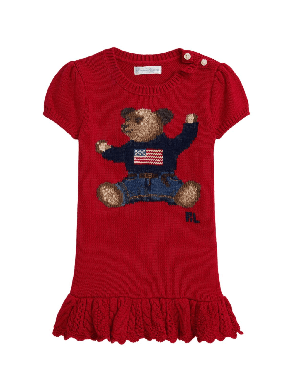 Abito per neonata Polo Ralph Lauren Kids rosso con intarsio Polo Bear - Rubino Kids