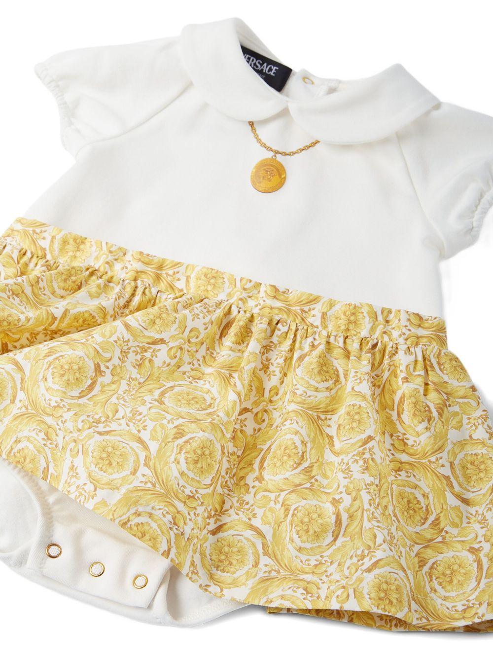 Abito per neonata Versace Kids bianco con stampa Barocco - Rubino Kids