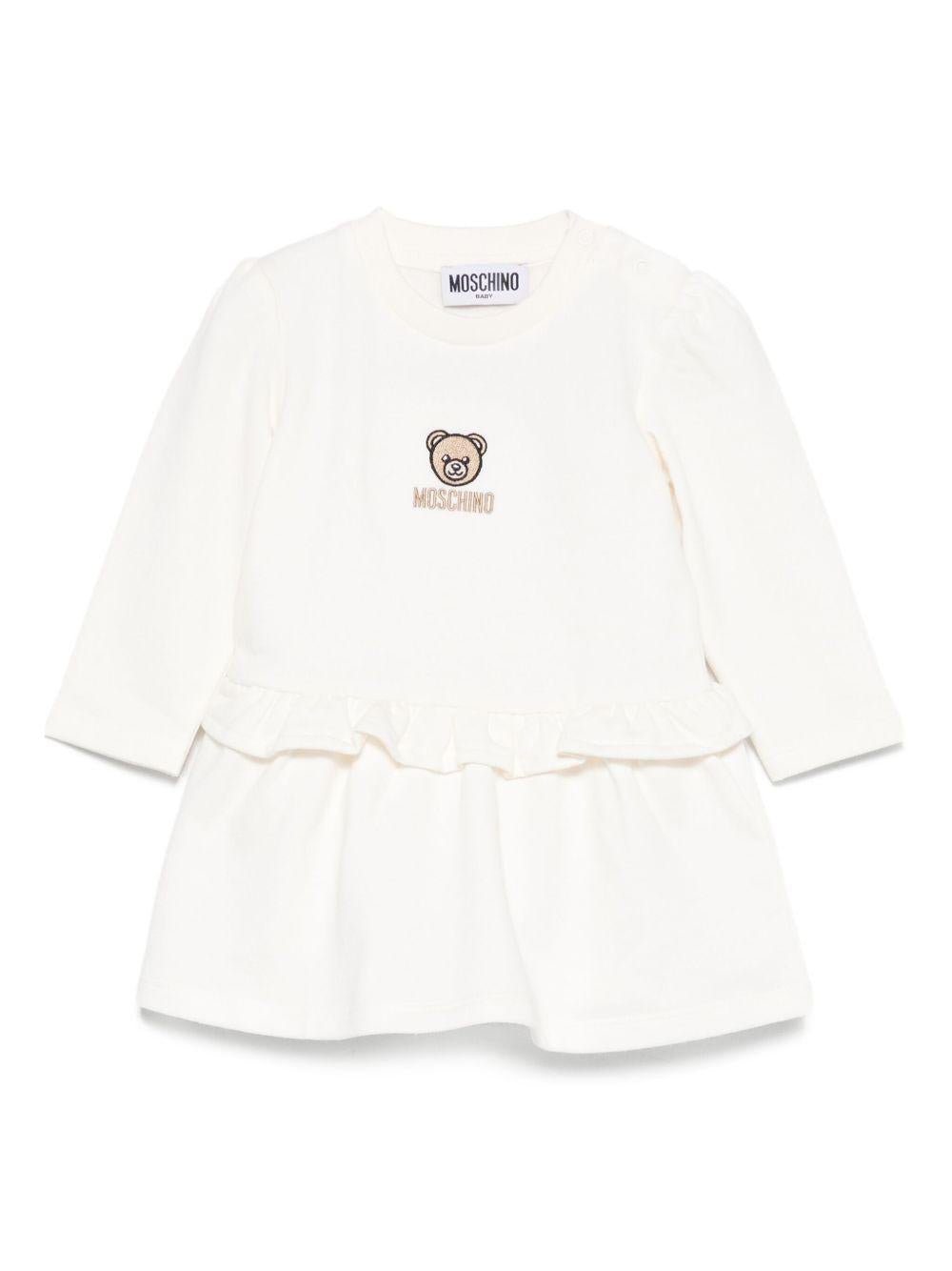 Abito ricamato per neonata Moschino Kids bianco con volant - Rubino Kids