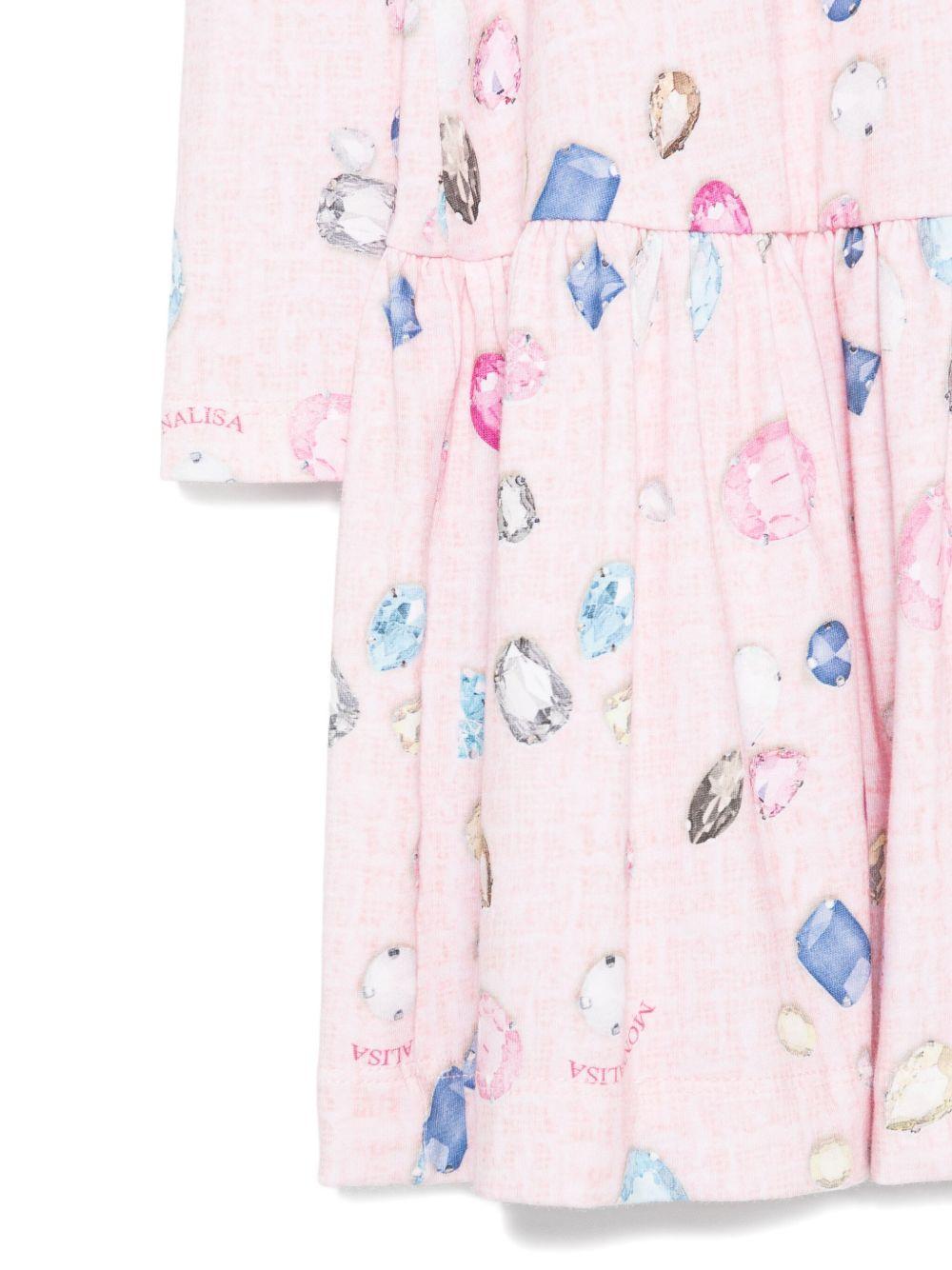 Abito svasato per bambina Disney x Monnalisa rosa con stampa gioiello Stitch - Rubino Kids