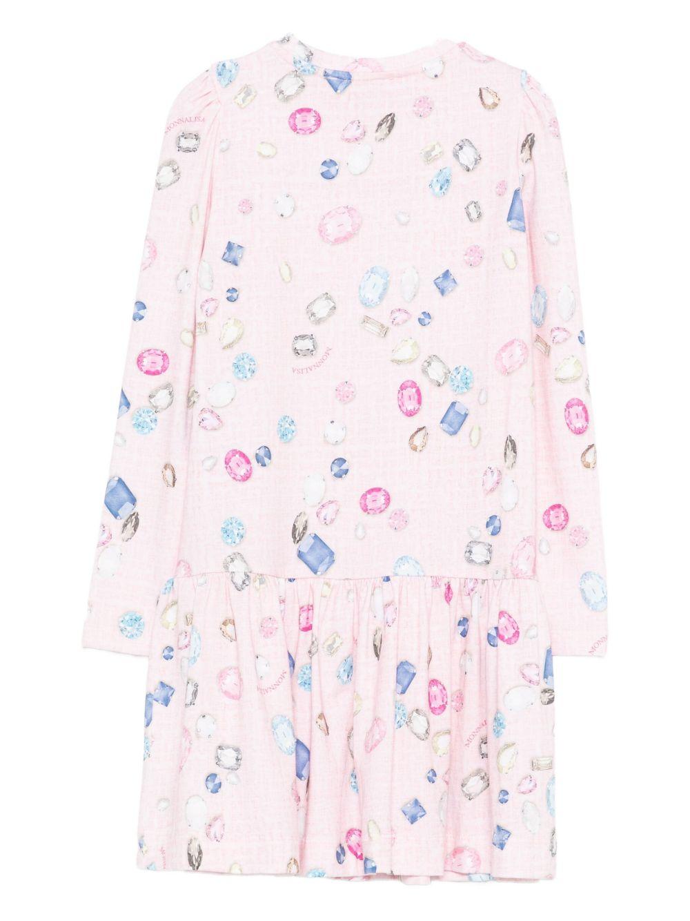 Abito svasato per bambina Disney x Monnalisa rosa con stampa gioiello Stitch - Rubino Kids