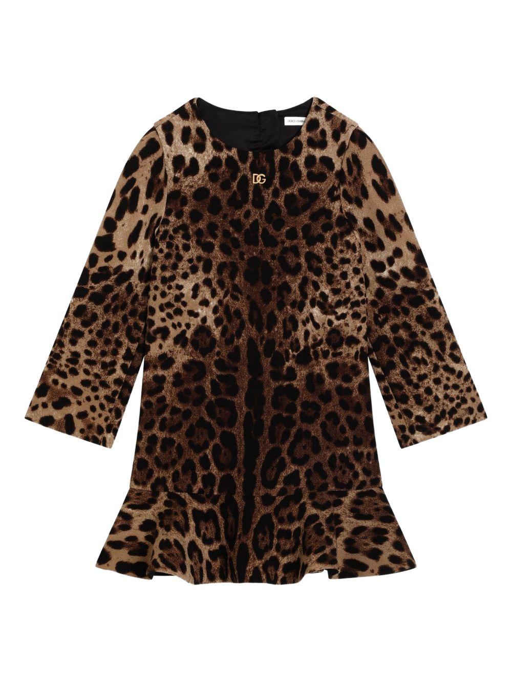 Abito svasato per bambina Dolce & Gabbana Kids marrone con stampa leopardata - Rubino Kids