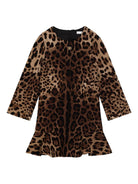 Abito svasato per bambina Dolce & Gabbana Kids marrone con stampa leopardata - Rubino Kids