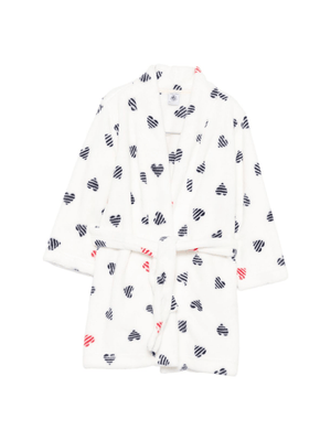 Accappatoio per bambini Petit Bateau bianco con motivo a cuori rossi e blu