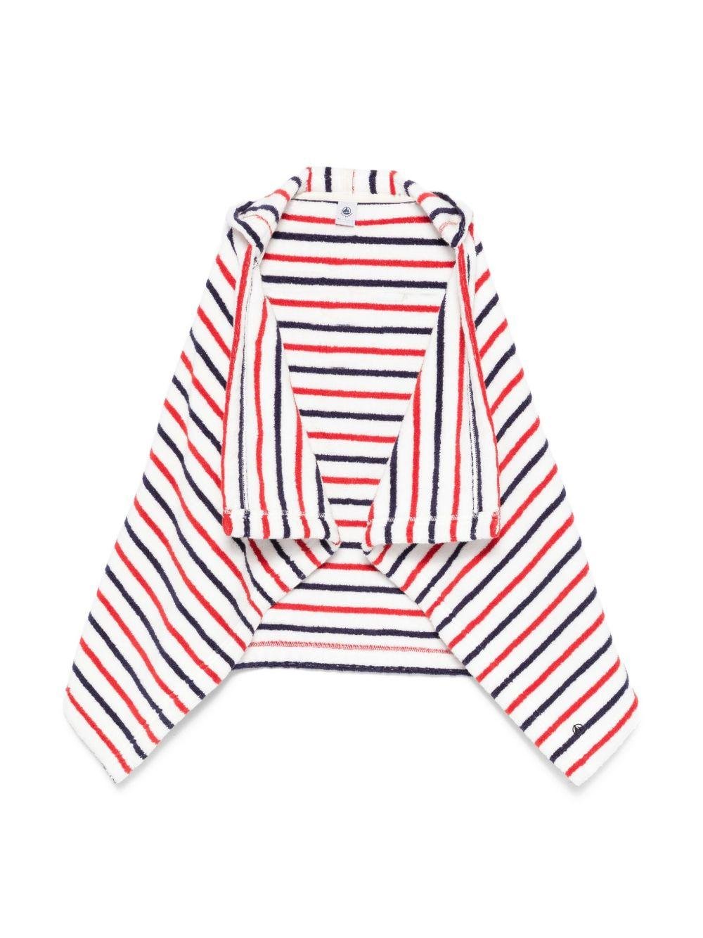 Accappatoio per neonati Petit Bateau bianco a righe con cappuccio - Rubino Kids
