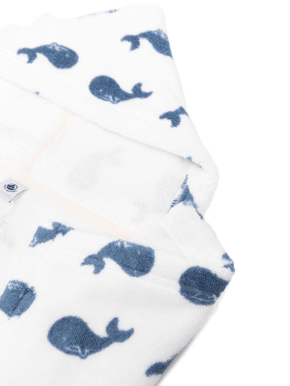 Accappatoio per neonati Petit Bateau bianco con stampa balene - Rubino Kids