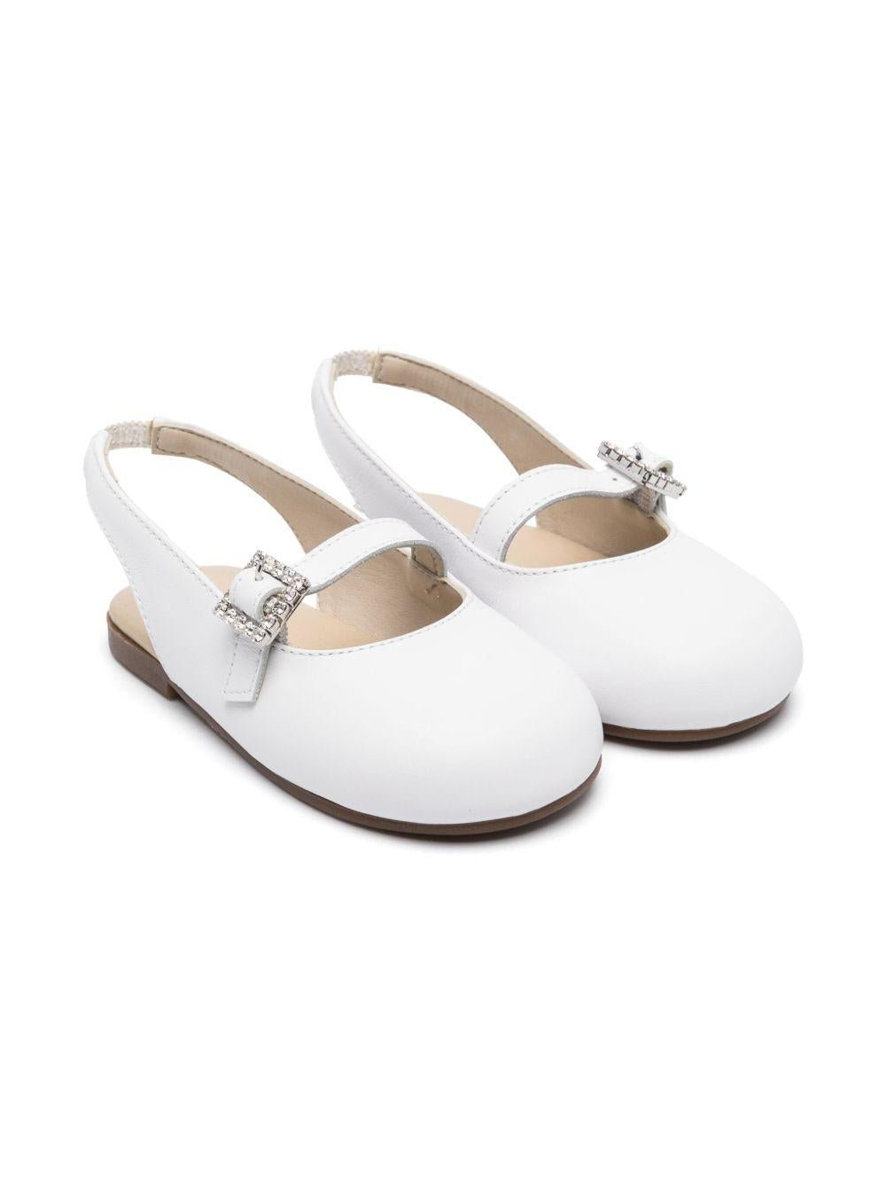 Ballerine con fibbia di cristalli per bambina BabyWalker bianco con suola piatta - Rubino Kids