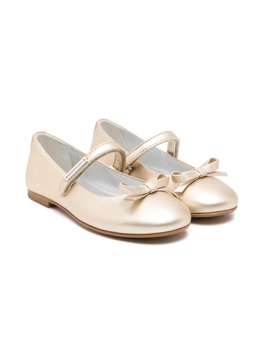 Ballerine in pelle per bambina Monnalisa oro con soletta con logo - Rubino Kids