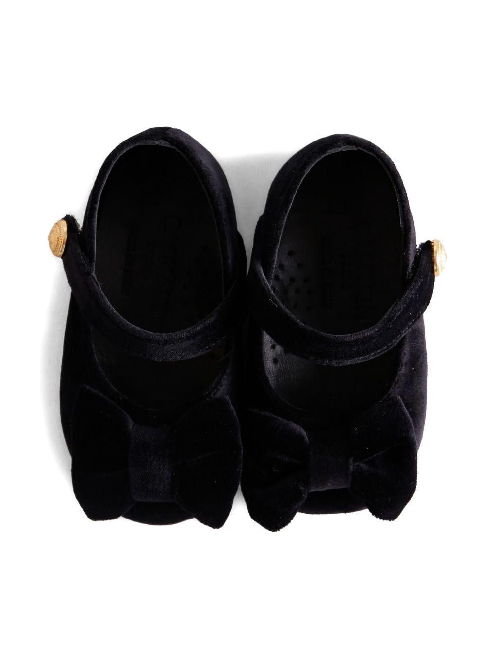 Ballerine in velluto per neonato Balmain Kids nero con fiocco - Rubino Kids