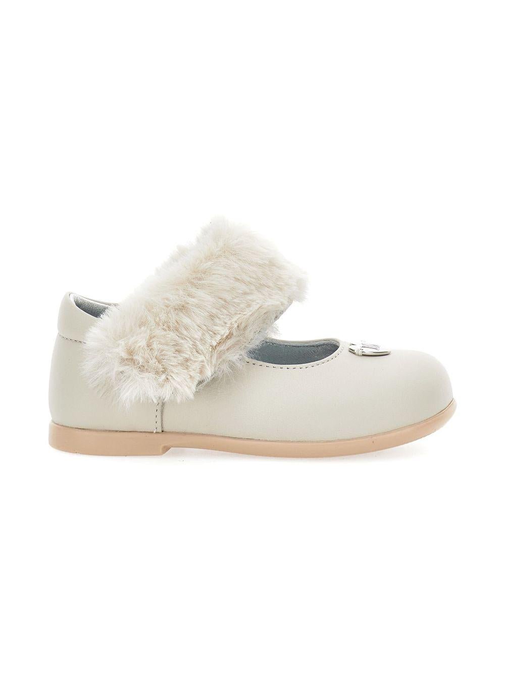 Ballerine Mary Jane per bambina Monnalisa color crema in pelliccia - Rubino Kids