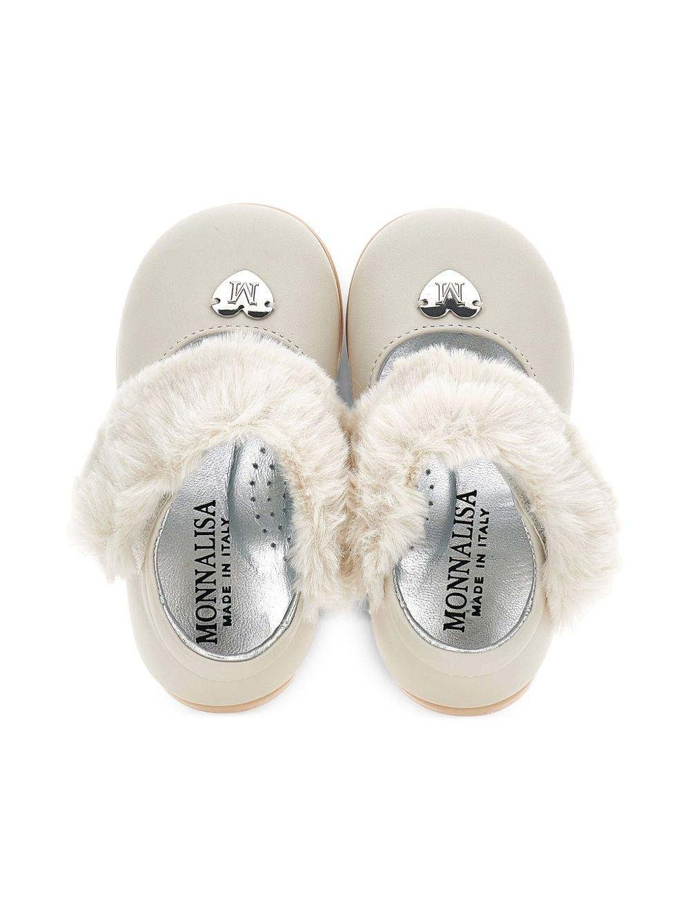 Ballerine Mary Jane per bambina Monnalisa color crema in pelliccia - Rubino Kids