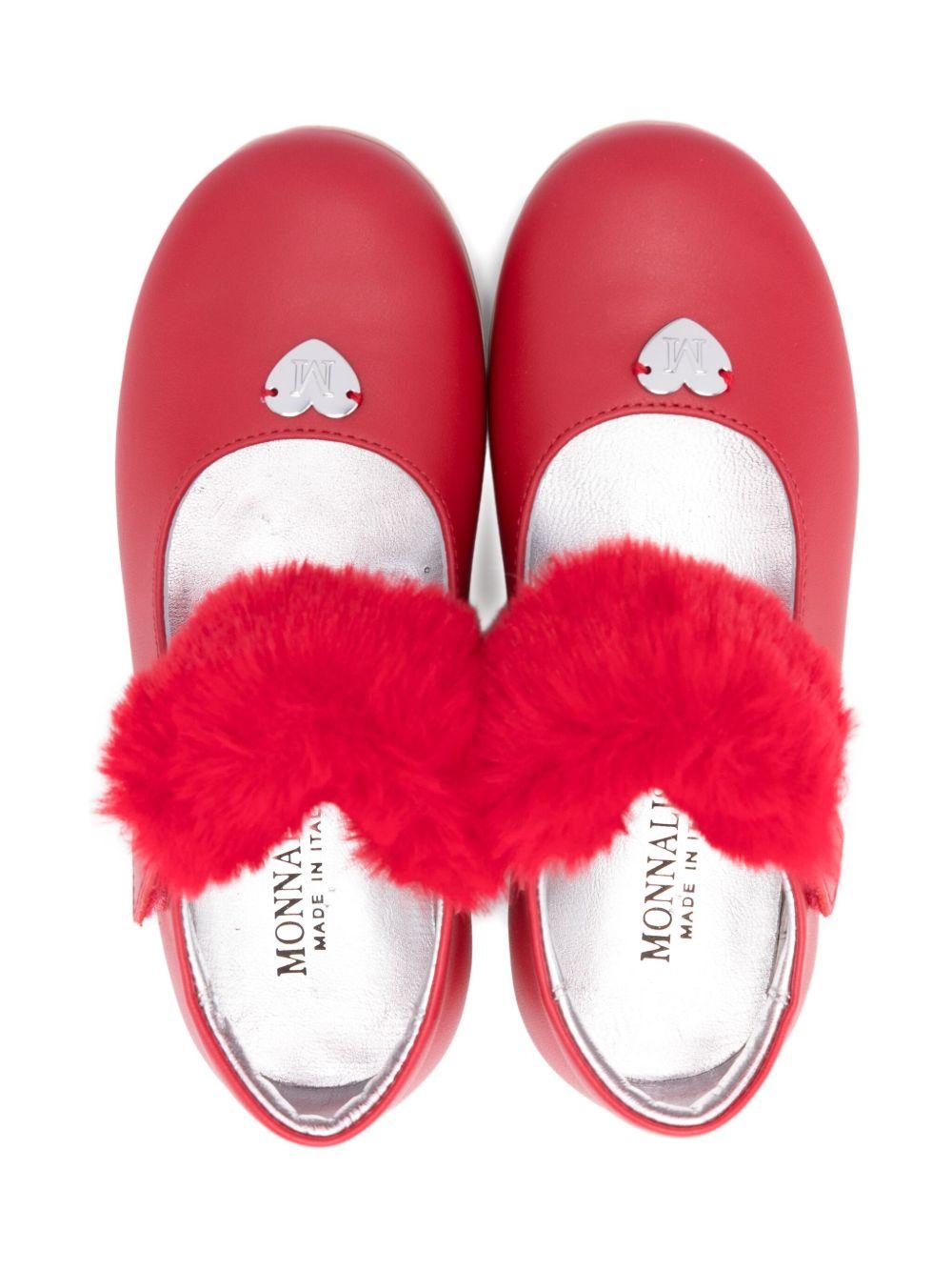 Ballerine Mary Jane per bambina Monnalisa rosso in pelliccia - Rubino Kids