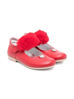 Monnalisa Red Fur Mary Jane Flats for Girls