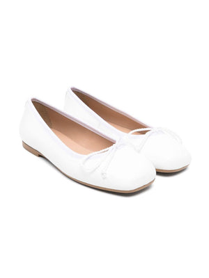 Eli1957 girls' white leather ballet flats with logo-embellished