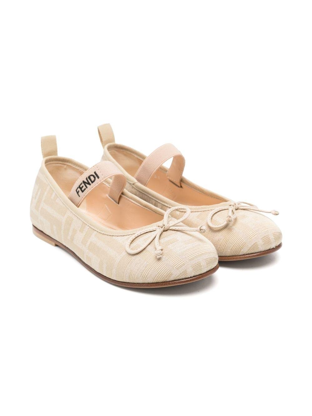 Ballerine per bambina Fendi Kids beige con motivo FF - Rubino Kids