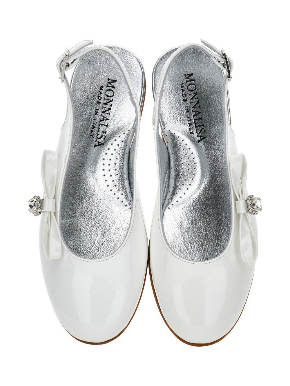 Ballerine per bambina Monnalisa bianche con fiocco e cristalli - Rubino Kids