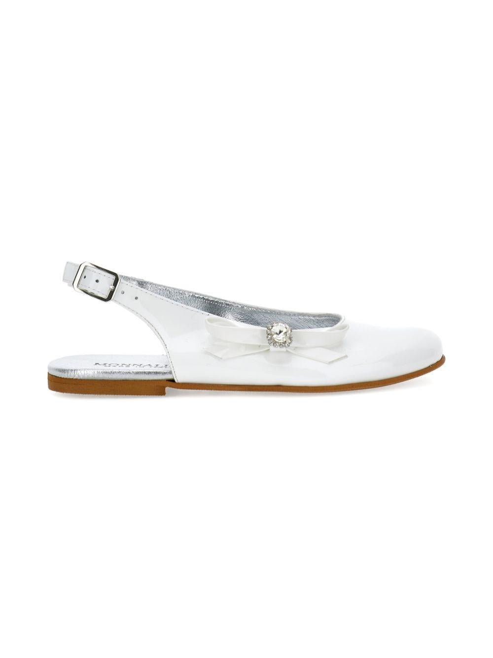 Ballerine per bambina Monnalisa bianche con fiocco e cristalli - Rubino Kids
