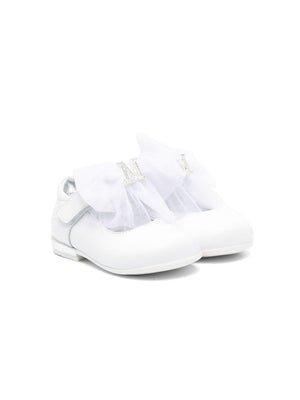 Monnalisa white ballerinas for girls with logo plaque