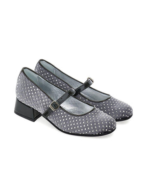 Monnalisa girls' grey ballet flats with rhinestone trim