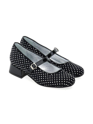 Monnalisa black ballerinas for girls with rhinestone trim